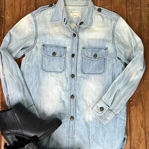 Current/Elliot long sleeve Perfect Shirt Sun faded Chambray denim size small
